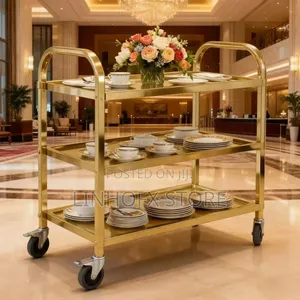 Quality Stainless Steel Titanium Gold 3 Layer Food Trolley.