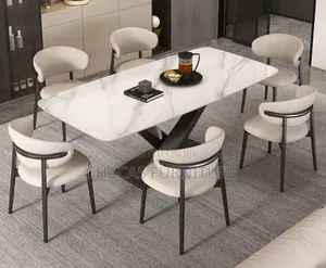 Luxury 6-Seater Marble Dining Set - Modern Gold White Family Size