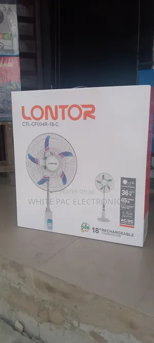 New> Lontor 18"Inch's Rechangerable Standing Fan Solar Changer > 2 Yrs