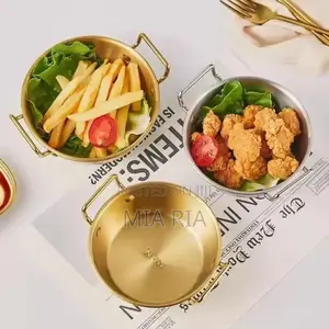Stainless Steel Gold Salad Snacks and French Fry Bowl With Handle