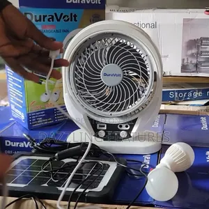 Duravolt 7" Rechargeable Solar Table Fan + 2 Led Bulbs Solar Panel