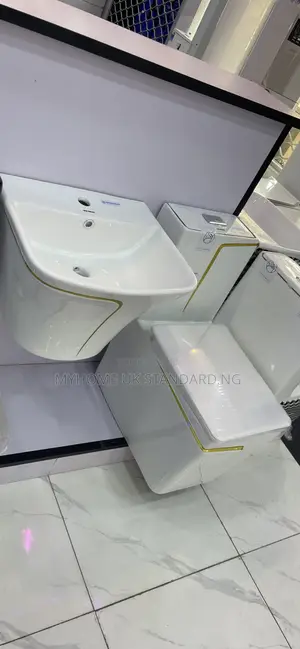 Original White And Gold England Toilet Seat With Suspended Basin