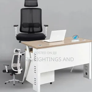A Set of Office Table Mesh Swivel Office Chair