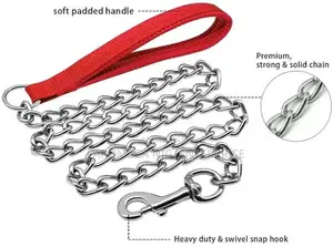 Heavy-Duty Chrome Chain Leash – Padded Comfort Handle for Large Dogs
