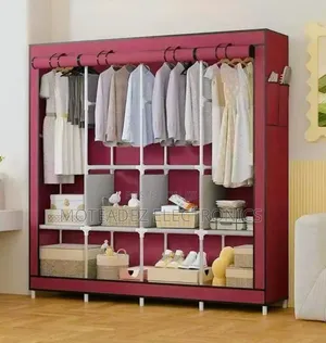 Elegant 4 Partitions Strong Fabric Material Mobile Iron Pole Wardrobe