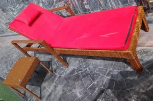 Outdoor Rattan Pool Bed With Red Cushion