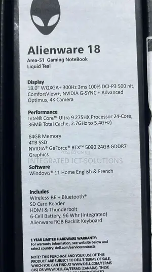 New Laptop Dell Alienware 18 Area-51 64GB Intel Core Ultra 9 SSD 4T