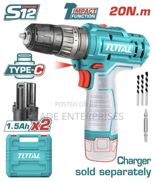 Total Cordless Impact Drill Li-ion 12v / 1.5ah / 20nm / 2 Battery