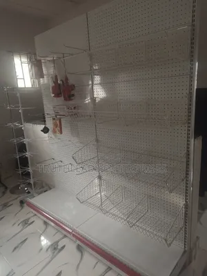 Metal Convenience Display Shelve With Wire Mesh Baskets/Dividers