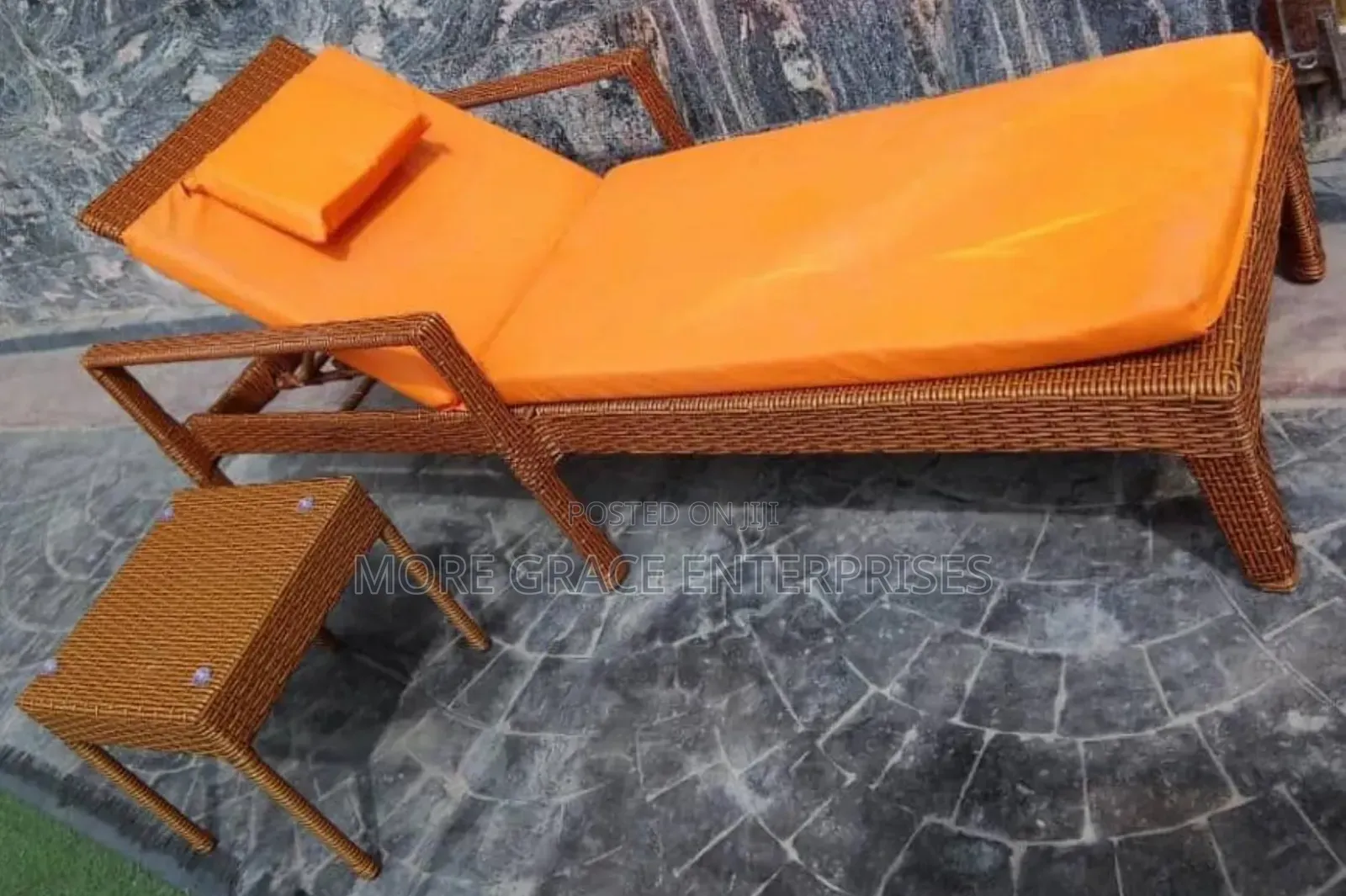 Rattan Poolside Bed and Stool