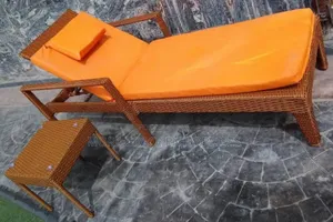 Rattan Poolside Bed and Stool