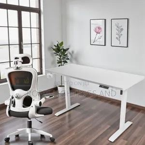 A Set of Electric Sit to Stand Desk Egornomic Swivel Office Chair
