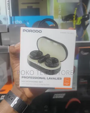 Porodo Professional Lavalier Microphone Set With A Charging Case.