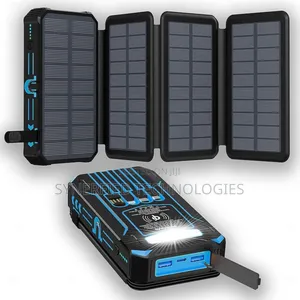 20000mah Solar Power Bank Wireless, 4 Ports, Built-in Cables, Led