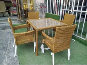 Classic Outdoor Indoor Rattan Table and Chairs With Glass