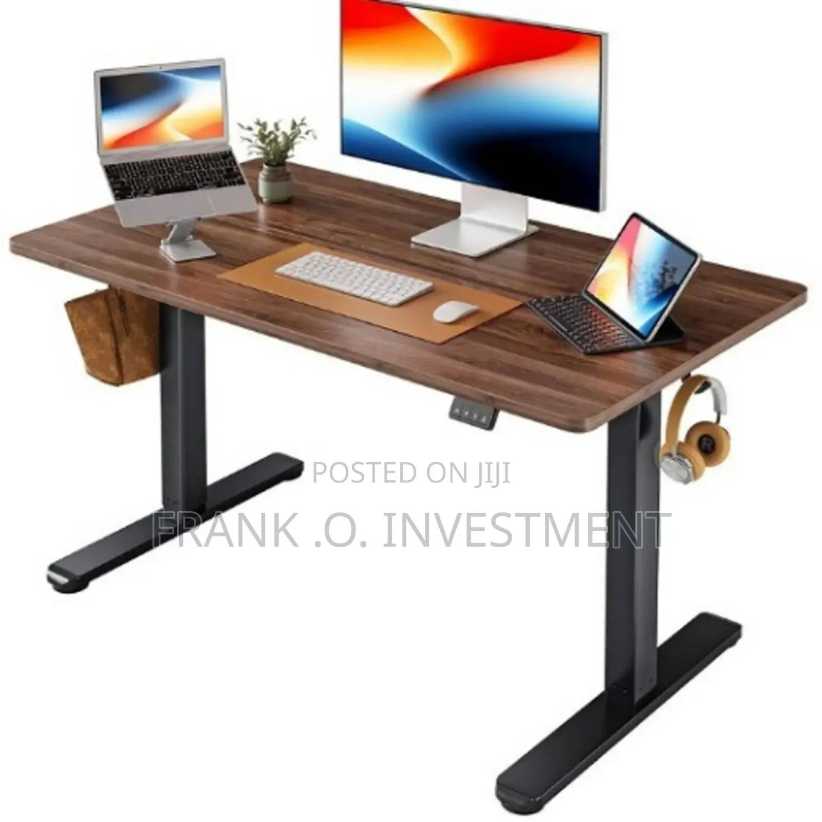 Sit to Stand Eletric Adjustable Table Walnut + Black Frame - 1.2m