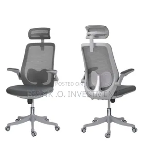 Mesh Ergonomic Swivel Office Chair With Flip Arms- 1 Piece- Gray