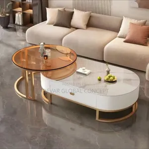 Swipe Left 4more Colors - 2in1 Real Marble Oval Round Center Table