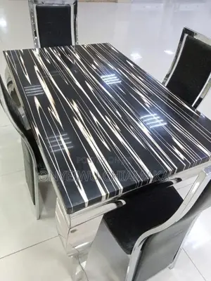 Modern Dining Table Set With Marble-Style Top
