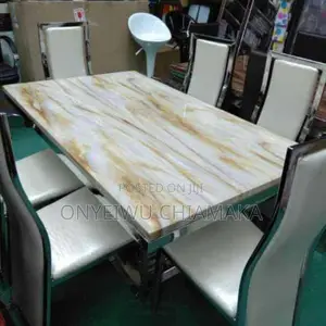 Modern Dining Table Set With Marble-Style Top