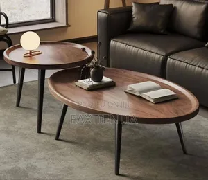 2 In 1 Oval And Round Brown Wooden Space Economy Centre Table