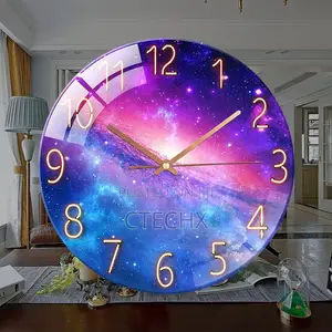 Aleenfoon Glass Wall Clock 12 Inch Silent Non Ticking (Starry Sky)