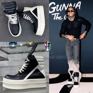 *Rick Owens Geobasket Leather Red/White High Top Sneakers Available