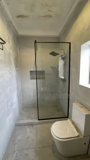 Fixed Shower Glass Divider With Black Panel