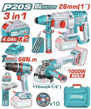 Total  3-in-1 Lithium-ion Rotary Hammer Cordless Combo Kit Brushless