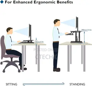 Sit-Stand Desk for Laptop, Monitor. 55cm Height Adjustable Riser