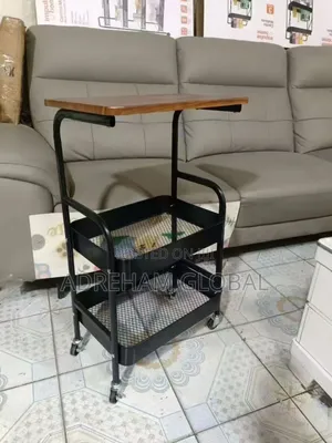 High Quality Multi-Tier Rolling Side Table With Double Storage Shelves