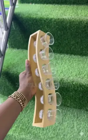 6-Slot Wooden Shot Rack + 6 Shot Glass Set
