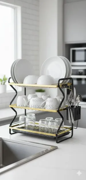 3 Layers Dish Drying Rack – Black and Gold
