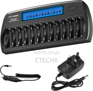 Cityork 12 Bays Smart Battery Charger, Aa, Aaa, Ni-Mh, Ni-Cd Batteries