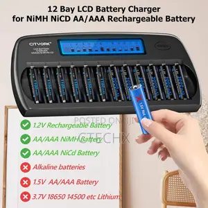 Cityork 12 Bays Smart Battery Charger, Aa, Aaa, Ni-Mh, Ni-Cd Batteries