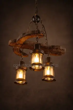 Rustic Wooden Glass Bar Chandelier (3-Light Bush Style Pendant)