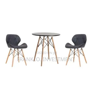 Wooden Round Dining Table With 2 Soft Padded Pu Leather Chairs -Black