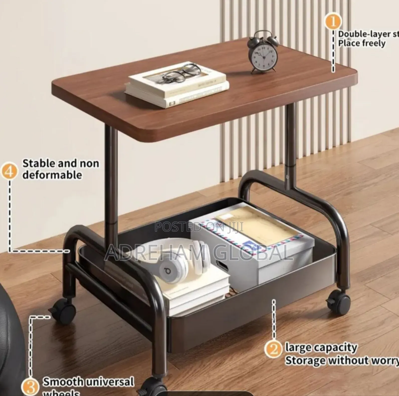 High Quality Multi-Tier Rolling Sofa Side Table With Storage Shelves