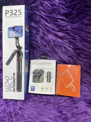 Full Content Creation Kit (P325tripod ,F15 Wireless Mic Selfie Light)