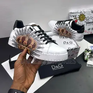 Original Dolce & Gabbana Portofino Crown Model White Leather Sneakers