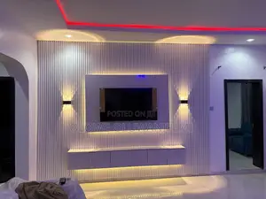 White Tv Console Design With Fluted Panels