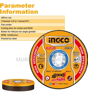 Ingco 115mm Abrasive Metal Cutting Disc Set – 10pcs/Set