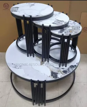 Marble Center Table and 3 Stools