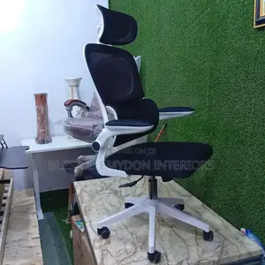 Office Chair With Flip Armrest Lumber Support -White Black