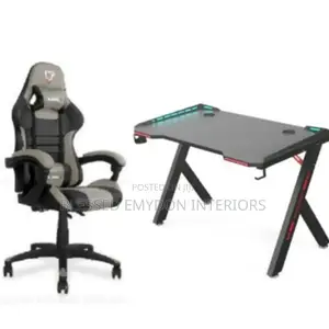 Office/Gaming Chair With Table for Laptop/Desktop- Black Gray