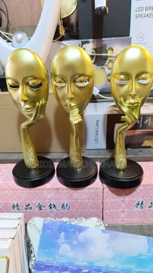 Abstract Gold Mask Sculpture for Living Room
