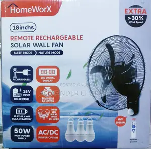18 Inches Rechargeable Solar Wall Fan Ac Dc, Bulbs With Solar Pane
