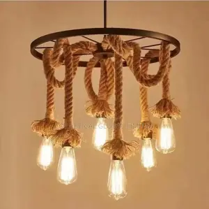 Rope Cluster Pendant Light — 6 Hanging Bulbs (Rustic / Industrial)