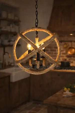Rustic Rope Orb Chandelier – 3-Light Vintage Hanging Ceiling Lamp