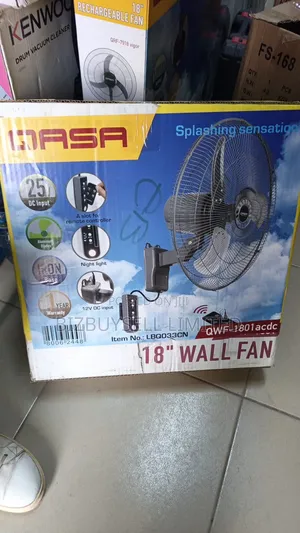 18" Iron Blade Qasa Wall Fan With Remote Control, Ac/Dc.